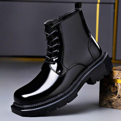 Schwarze Schnürboots für Herren mit Hochglanz-Finish und eckiger Kappe