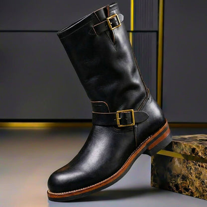 Schwarze Engineer Boots für Herren mit Schnallen und geschichtetem Absatz
